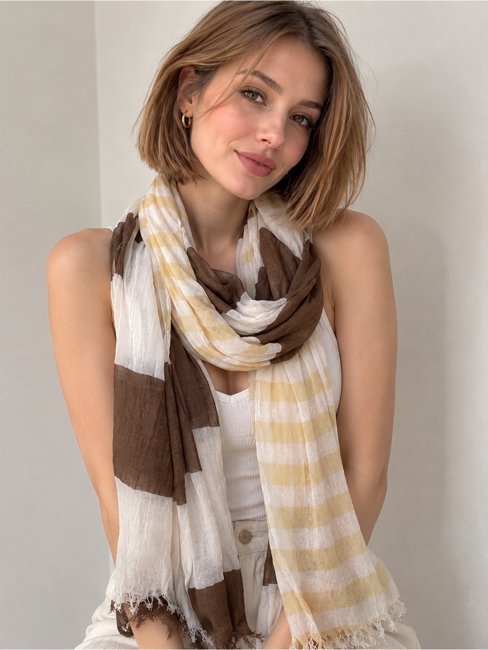 Stefanel Oversized Color Block Striped Lightweight Scarf